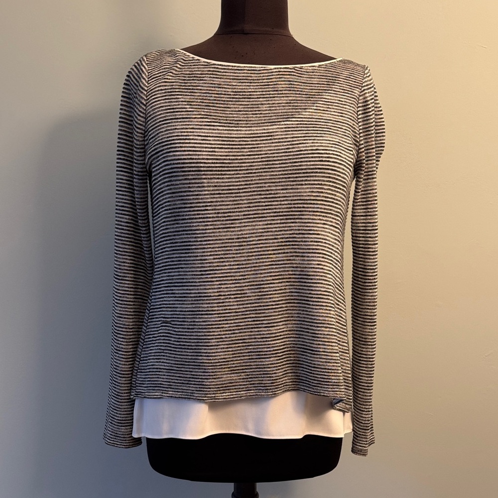 WHBM Striped Black and White Striped Top